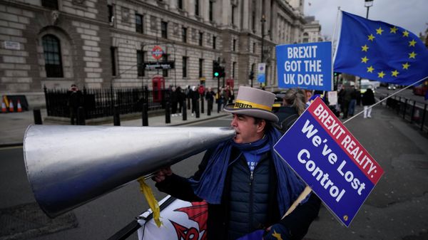 Anti-Brexit protester Steve Bray demonstrates on the edge of Parliament Square Anti-Brexit protester Steve Bray demonstrates on the edge of Parliament Square - Sputnik International