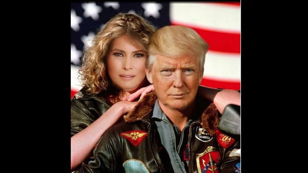 Screenshot of a Telegram post by Donald Trump, picturing an altered poster of Top Gun. - Sputnik International