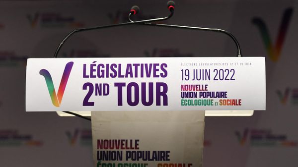 A picture taken in Paris, on June 19, 2022 shows the speaker's desk ahead of left-wing coalition NUPES meeting held for the first results of the parliamentary elections  - Sputnik International