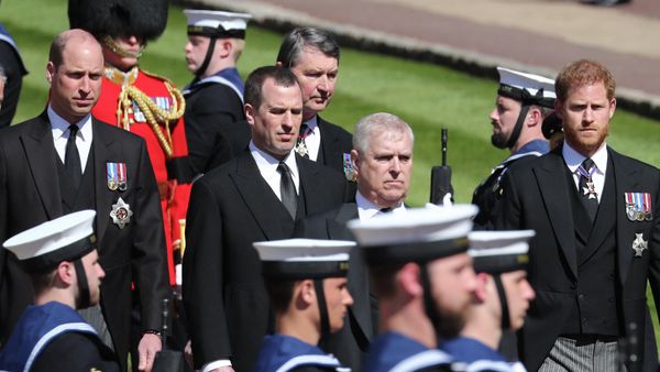 Britain's Prince William, Duke of Cambridge, (L), Britain's Prince Andrew, Duke of York, (2R) and Britain's Prince Harry, Duke of Sussex, (R) follow the coffin during the ceremonial funeral procession of Britain's Prince Philip, Duke of Edinburgh to St George's Chapel in Windsor Castle in Windsor, west of London, on April 17, 2021. Britain's Prince William, Duke of Cambridge, (L), Britain's Prince Andrew, Duke of York, (2R) and Britain's Prince Harry, Duke of Sussex, (R) follow the coffin during the ceremonial funeral procession of Britain's Prince Philip, Duke of Edinburgh to St George's Chapel in Windsor Castle in Windsor, west of London, on April 17, 2021. - Sputnik International