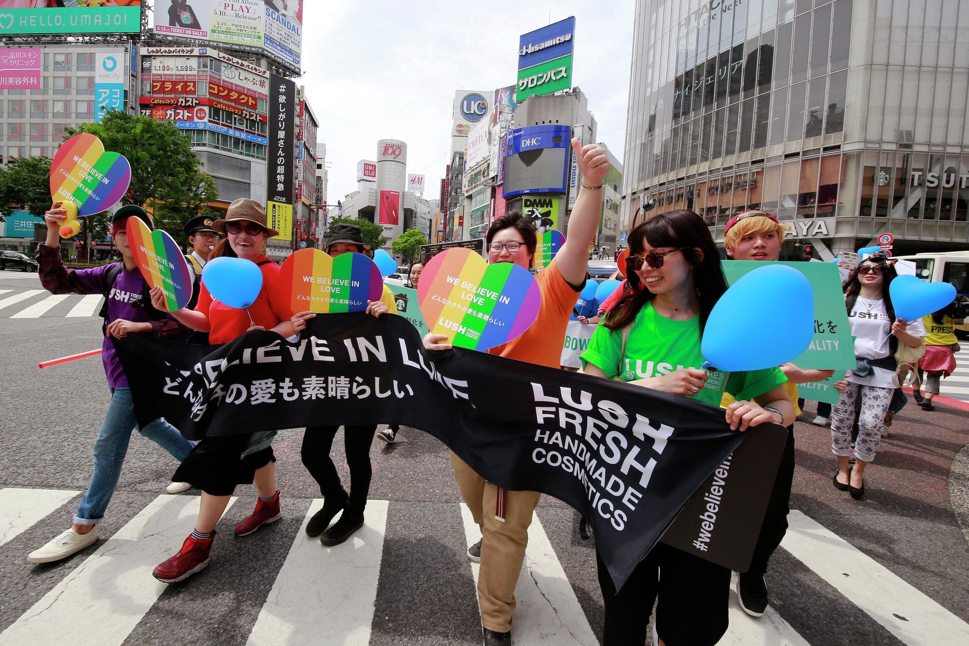 People march with rainbow-colored and heart-shaped posters and a banner during the Tokyo Rainbow Pride parade celebrating the lesbian, gay, bisexual, and transgender and queer or questioning (LGBTQ) community in Tokyo's Shibuya district, May 7, 2017. Japan's capital has announced Tuesday, May 10, 2022, it will start recognizing same-sex partnerships to ease the burdens faced by residents in their daily lives, but the unions will not be considered legal marriages. People march with rainbow-colored and heart-shaped posters and a banner during the Tokyo Rainbow Pride parade celebrating the lesbian, gay, bisexual, and transgender and queer or questioning (LGBTQ) community in Tokyo's Shibuya district, May 7, 2017. Japan's capital has announced Tuesday, May 10, 2022, it will start recognizing same-sex partnerships to ease the burdens faced by residents in their daily lives, but the unions will not be considered legal marriages. - Sputnik International, 1920, 20.06.2022