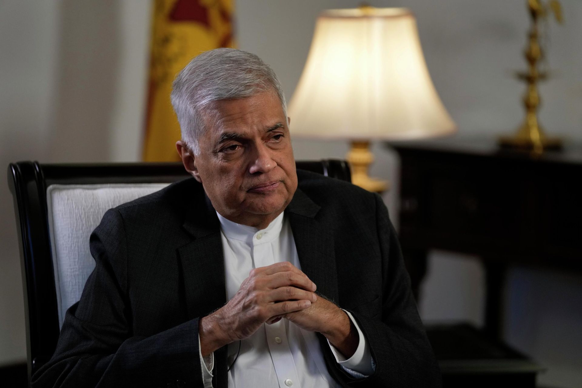 Sri Lanka's new prime minister Ranil Wickremesinghe gestures during an interview with The Associated Press in Colombo, Sri Lanka, Saturday, June 11, 2022. - Sputnik International, 1920, 11.07.2022
