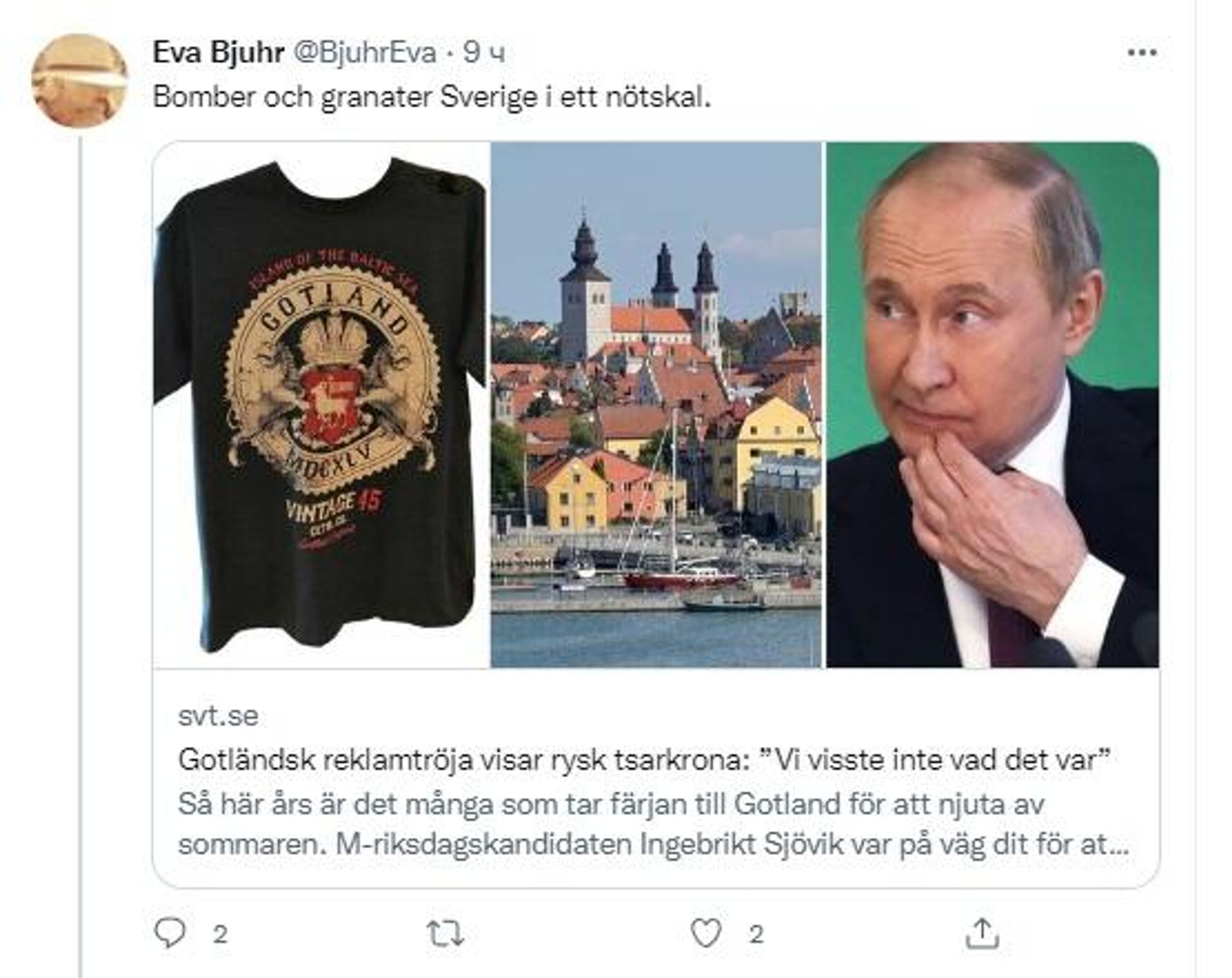 Screengrab of Twitter post about Russian crown on Gotland T-shirts Screengrab of Twitter post about Russian crown on Gotland T-shirts - Sputnik International, 1920, 28.06.2022