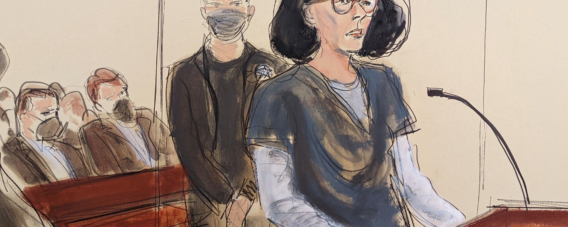 In this courtroom sketch, Ghislaine Maxwell givers her statement in federal court, in New York, Tuesday. June 28, 2022. In this courtroom sketch, Ghislaine Maxwell givers her statement in federal court, in New York, Tuesday. June 28, 2022. - Sputnik International, 1920, 01.03.2023