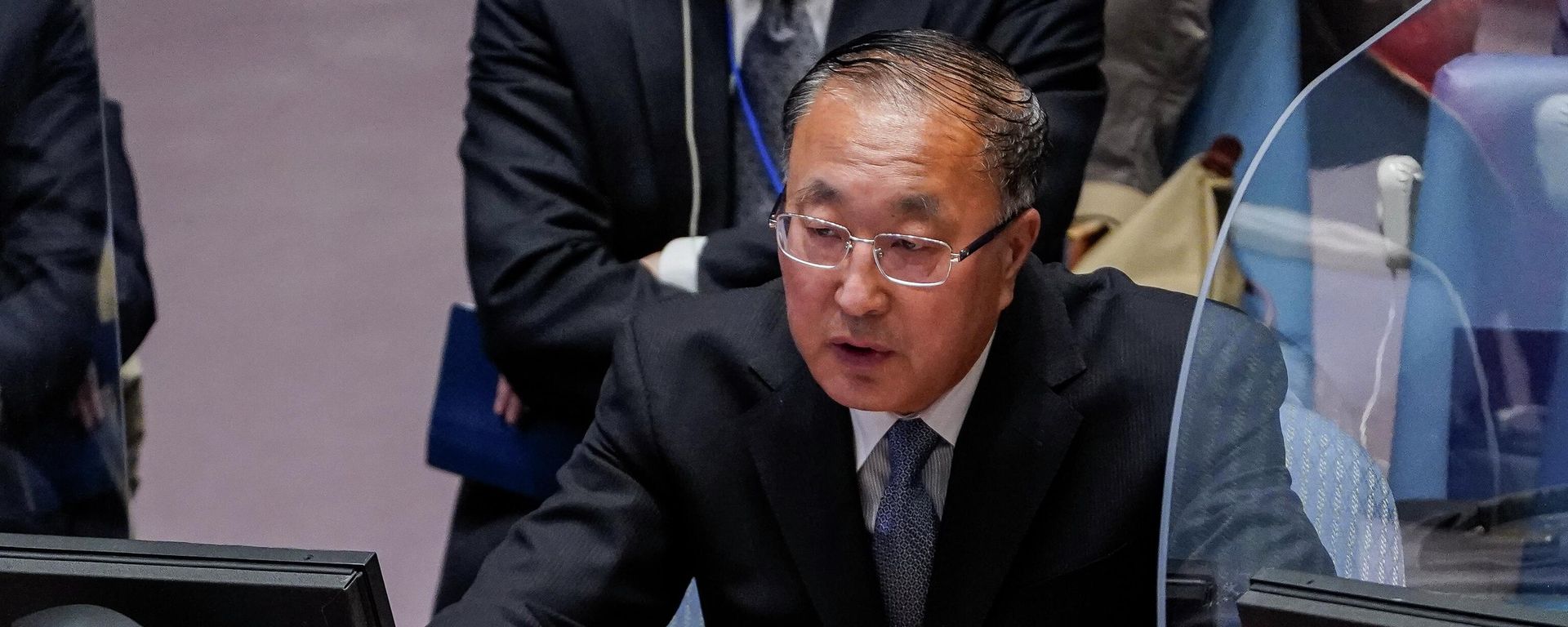 Zhang Jun, Permanent Representative of China to the United Nations, speaks during a meeting of the United Nations Security Council, Tuesday, April 19, 2022, at United Nations headquarters. - Sputnik International, 1920, 29.06.2022