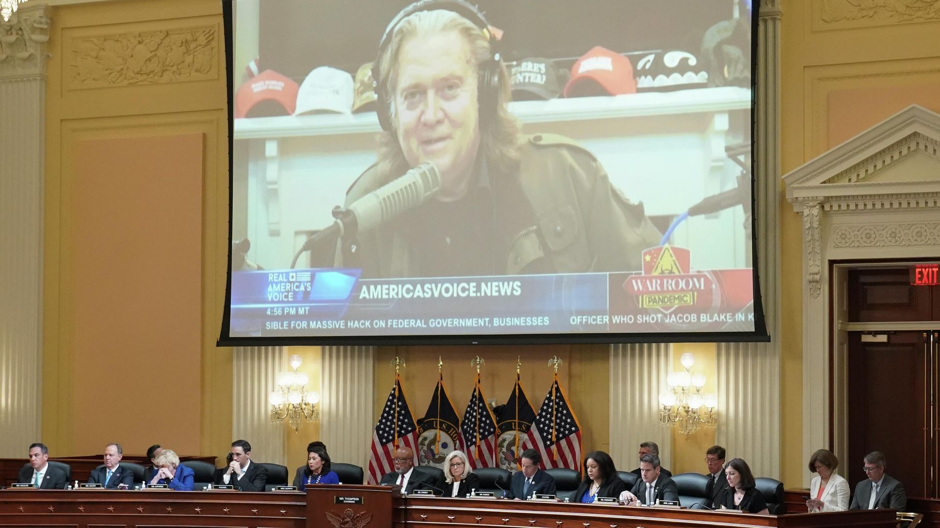 Steve Bannon is seen on a video screen as the House select committee investigating the Jan. 6 attack on the U.S. Capitol holds a hearing at the Capitol in Washington, Tuesday, July 12, 2022. Steve Bannon is seen on a video screen as the House select committee investigating the Jan. 6 attack on the U.S. Capitol holds a hearing at the Capitol in Washington, Tuesday, July 12, 2022. - Sputnik International, 1920, 13.07.2022