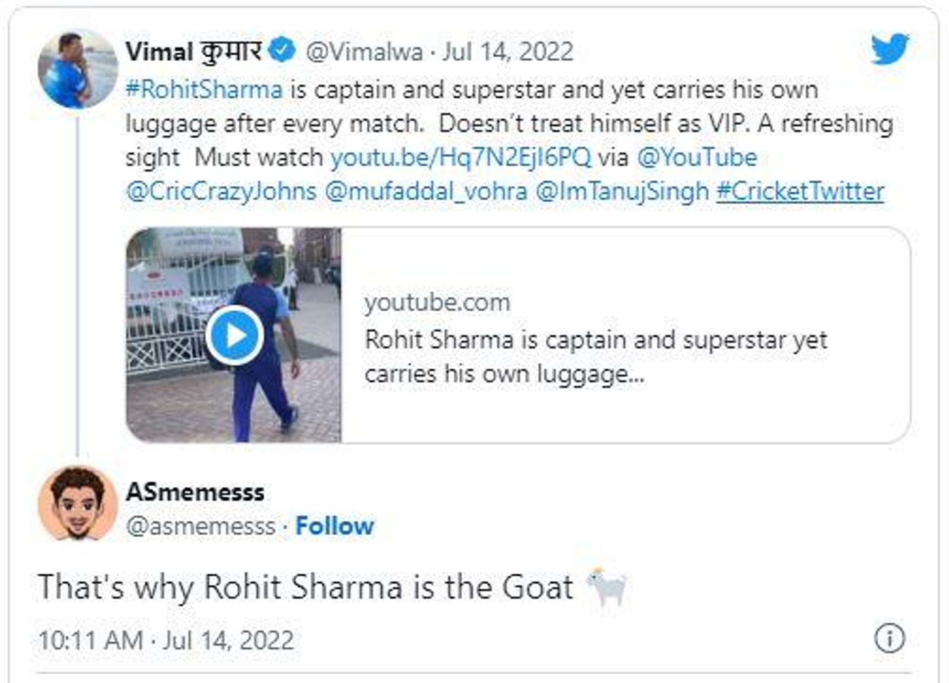 Screenshot of a Rohit Sharma supporter's tweet Screenshot of a Rohit Sharma supporter's tweet - Sputnik International, 1920, 14.07.2022