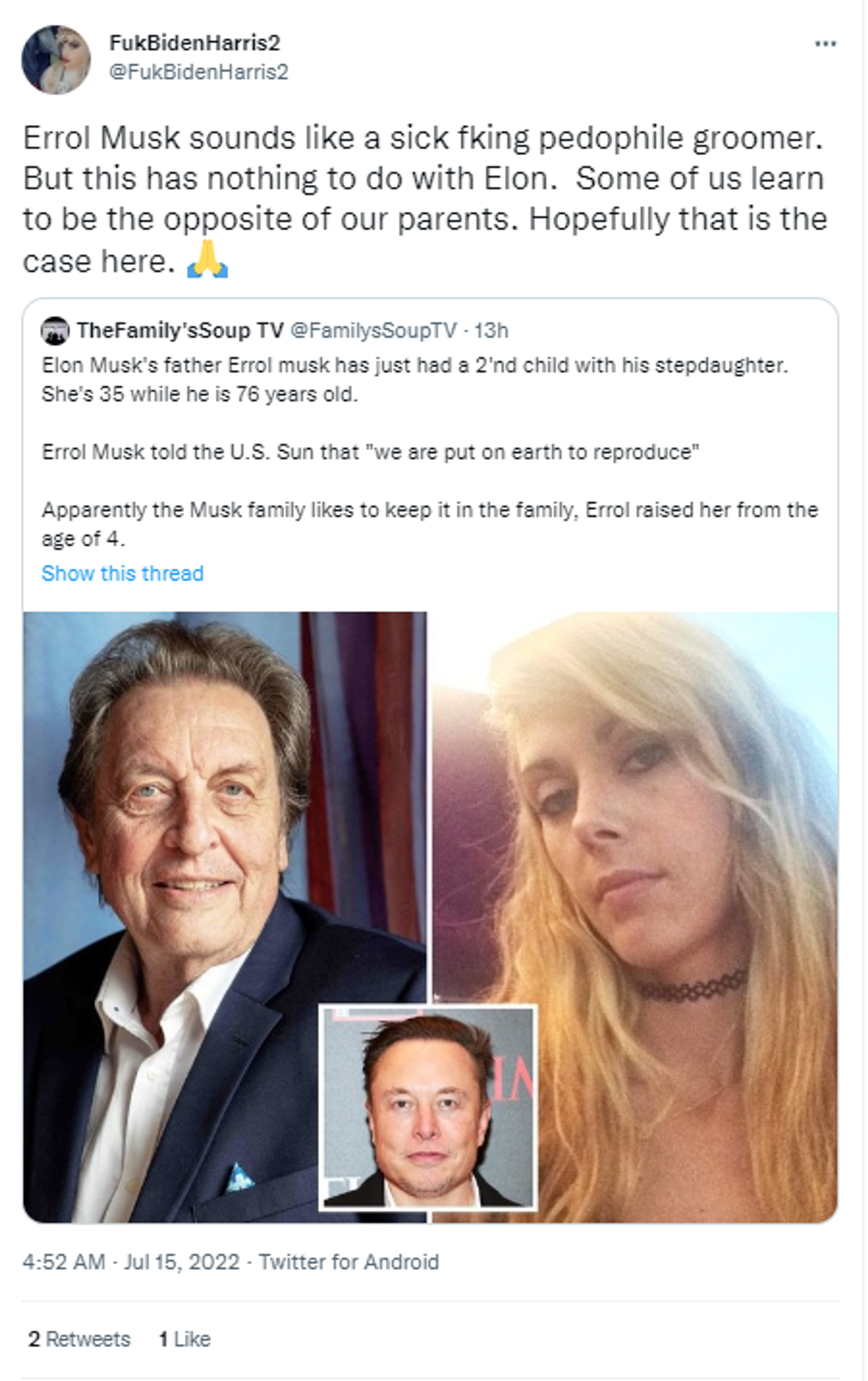 Netizens react to Elon Musk's father having a secret child with his 35-year-old stepdaughter Jana Bezuidenhout Netizens react to Elon Musk's father having a secret child with his 35-year-old stepdaughter Jana Bezuidenhout - Sputnik International, 1920, 15.07.2022