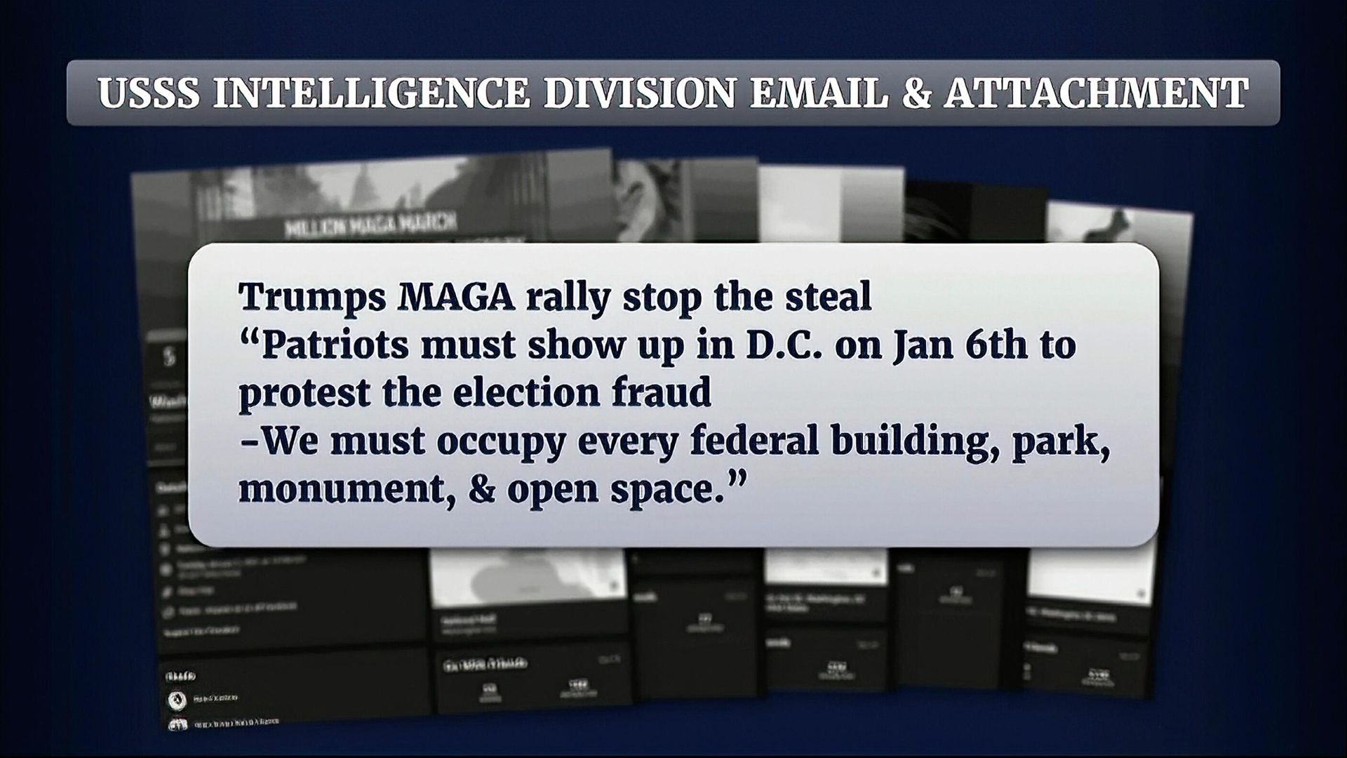 This exhibit from video released by the House Select Committee, shows a U.S. Secret Service intelligence report, displayed at a hearing by the House select committee investigating the Jan. 6 attack on the U.S. Capitol, Tuesday, June 28, 2022, on Capitol Hill in Washington. This exhibit from video released by the House Select Committee, shows a U.S. Secret Service intelligence report, displayed at a hearing by the House select committee investigating the Jan. 6 attack on the U.S. Capitol, Tuesday, June 28, 2022, on Capitol Hill in Washington. - Sputnik International, 1920, 21.07.2022