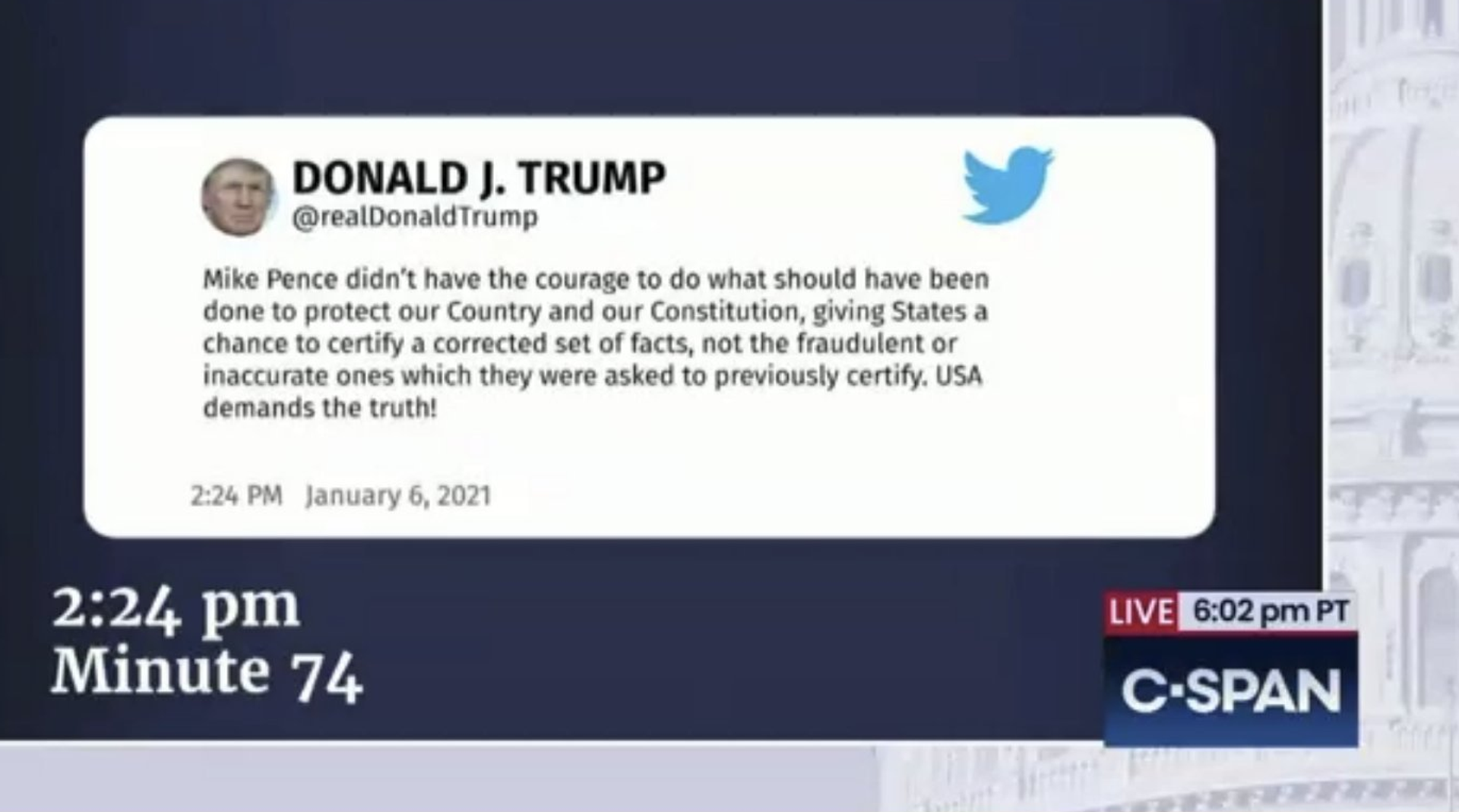 US President Donald Trump's tweet was issued amid the January 6, 2021, insurrection at the US Capitol building in Washington, DC. US President Donald Trump's tweet was issued amid the January 6, 2021, insurrection at the US Capitol building in Washington, DC. - Sputnik International, 1920, 22.07.2022