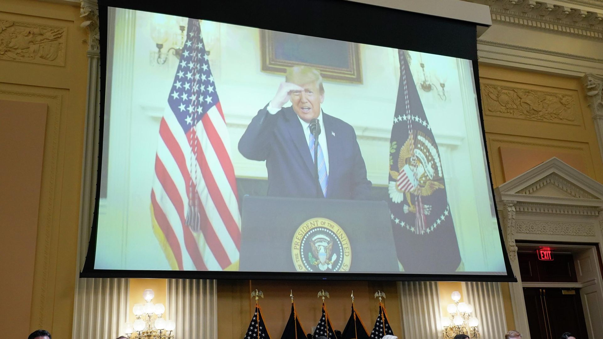 A video of President Donald Trump recording a statement on Jan. 7, 2021, is played, as the House select committee investigating the Jan. 6 attack on the U.S. Capitol holds a hearing at the Capitol in Washington, Thursday, July 21, 2022. A video of President Donald Trump recording a statement on Jan. 7, 2021, is played, as the House select committee investigating the Jan. 6 attack on the U.S. Capitol holds a hearing at the Capitol in Washington, Thursday, July 21, 2022. - Sputnik International, 1920, 22.07.2022