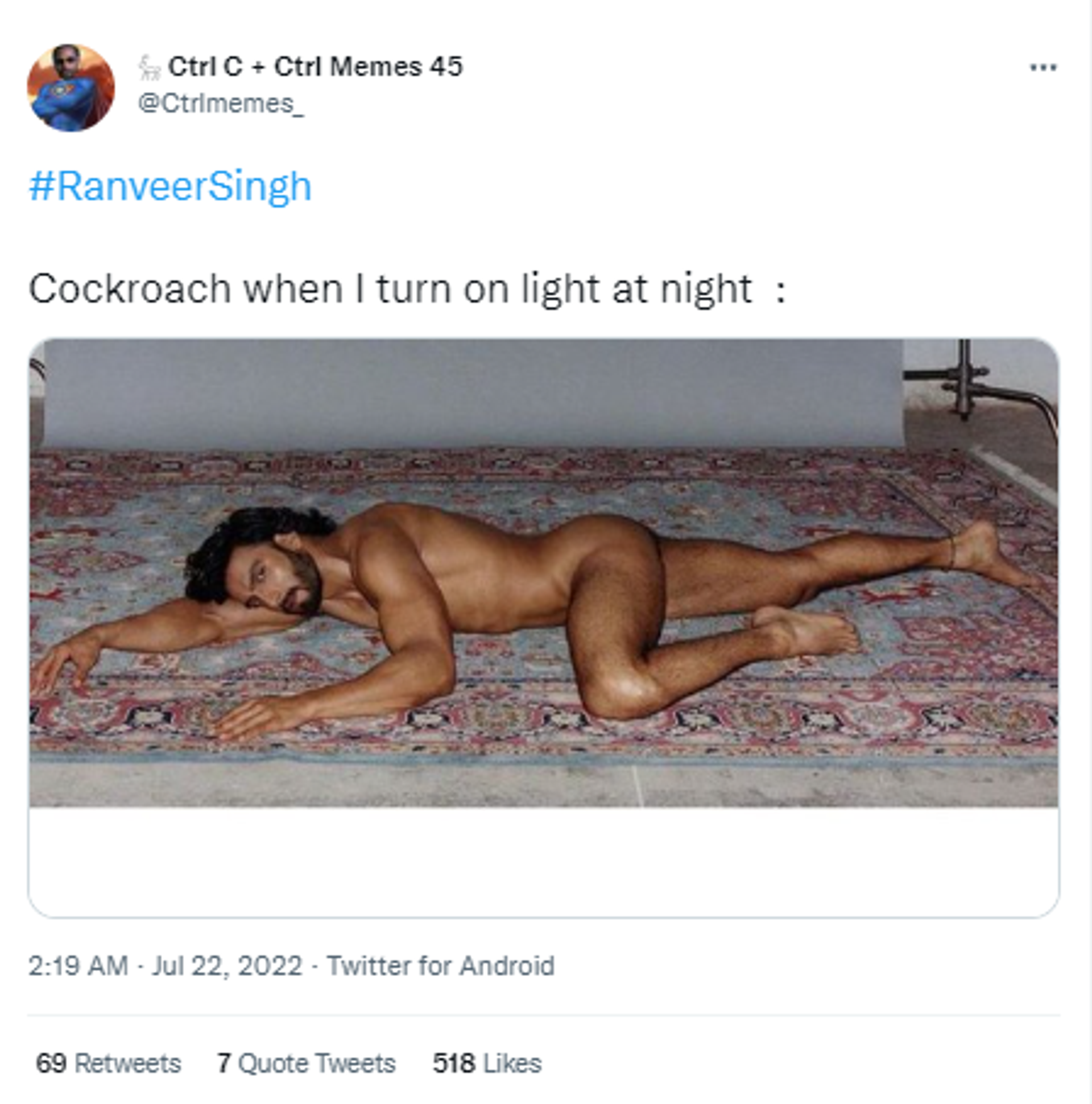 Netizens share hilarious memes after Ranveer Singh's naked photoshoot for a magazine goes viral on social media Netizens share hilarious memes after Ranveer Singh's naked photoshoot for a magazine goes viral on social media - Sputnik International, 1920, 22.07.2022