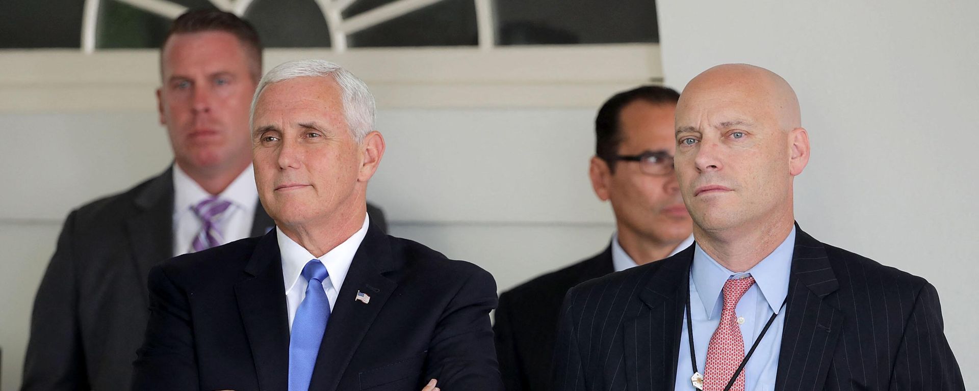 WASHINGTON, DC - JULY 25: U.S. Vice President Mike Pence and White House Director of Legislative Affairs Marc Short attend a news conference with U.S. President Donald Trump and Lebanese Prime Minister Saad Hariri in the Rose Garden at the White House July 25, 2017 in Washington, DC. Pence and Short had just returned to the White House after Pence cast the deciding vote to proceed on legislation to repeal Obamacare - Sputnik International, 1920, 26.07.2022