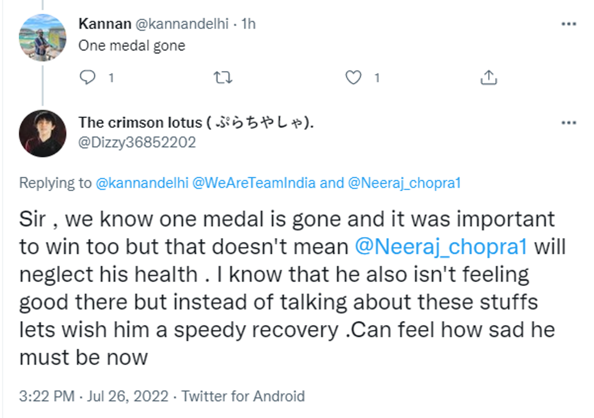 Indian Fans Sad Over Neeraj Chopra Missing Out on Commonwealth Games 2022 - Sputnik International, 1920, 26.07.2022