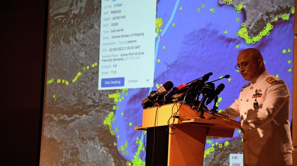 Rear Admiral Ozcan Altunbulak from the Joint Coordination Center addresses shipments of food from Ukrainian ports via the Black Sea. - Sputnik International