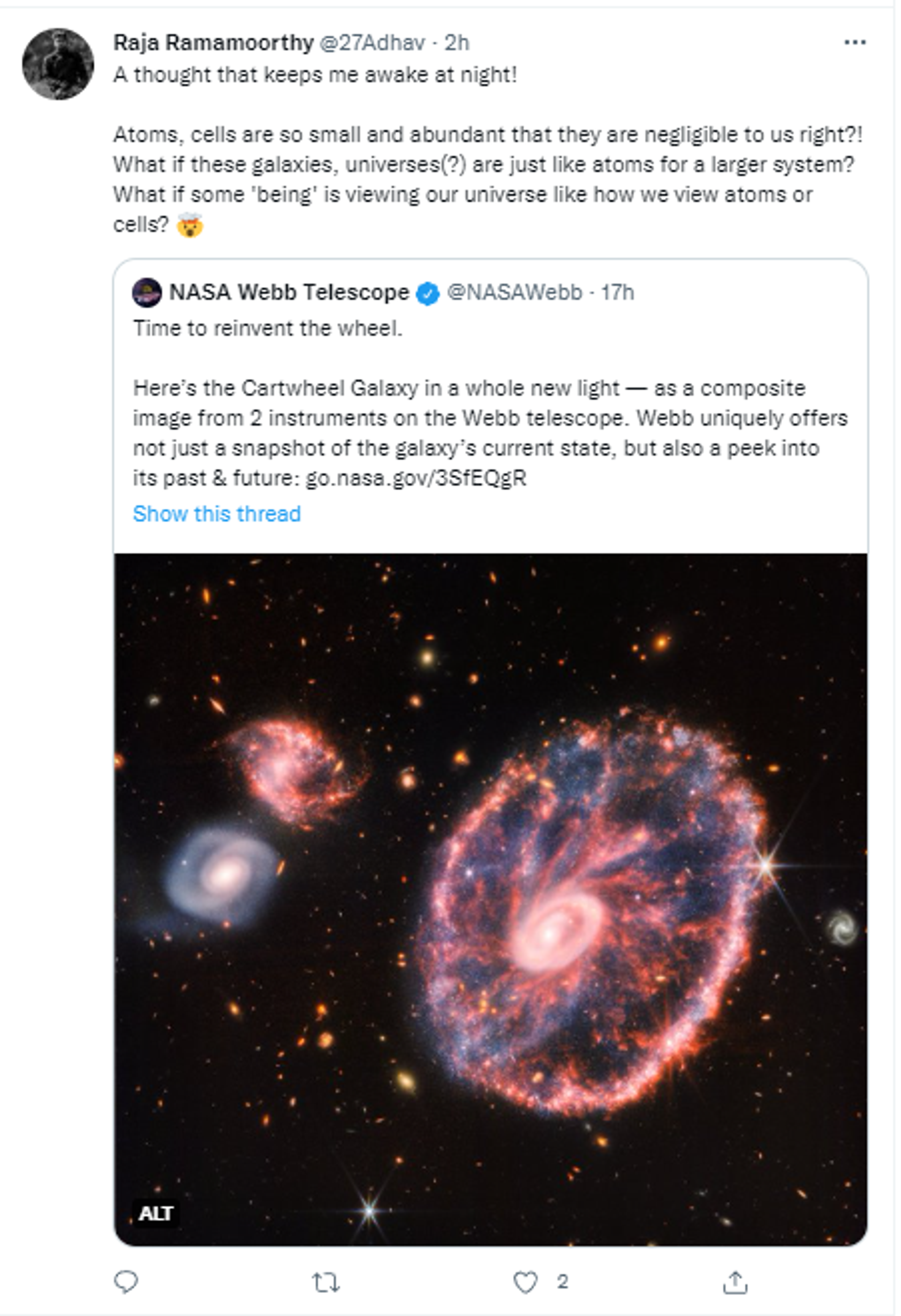 Netizens react to the viral images of the dazzling rare cartwheel galaxy captured by the new James Webb Telescope by NASA - Sputnik International, 1920, 03.08.2022