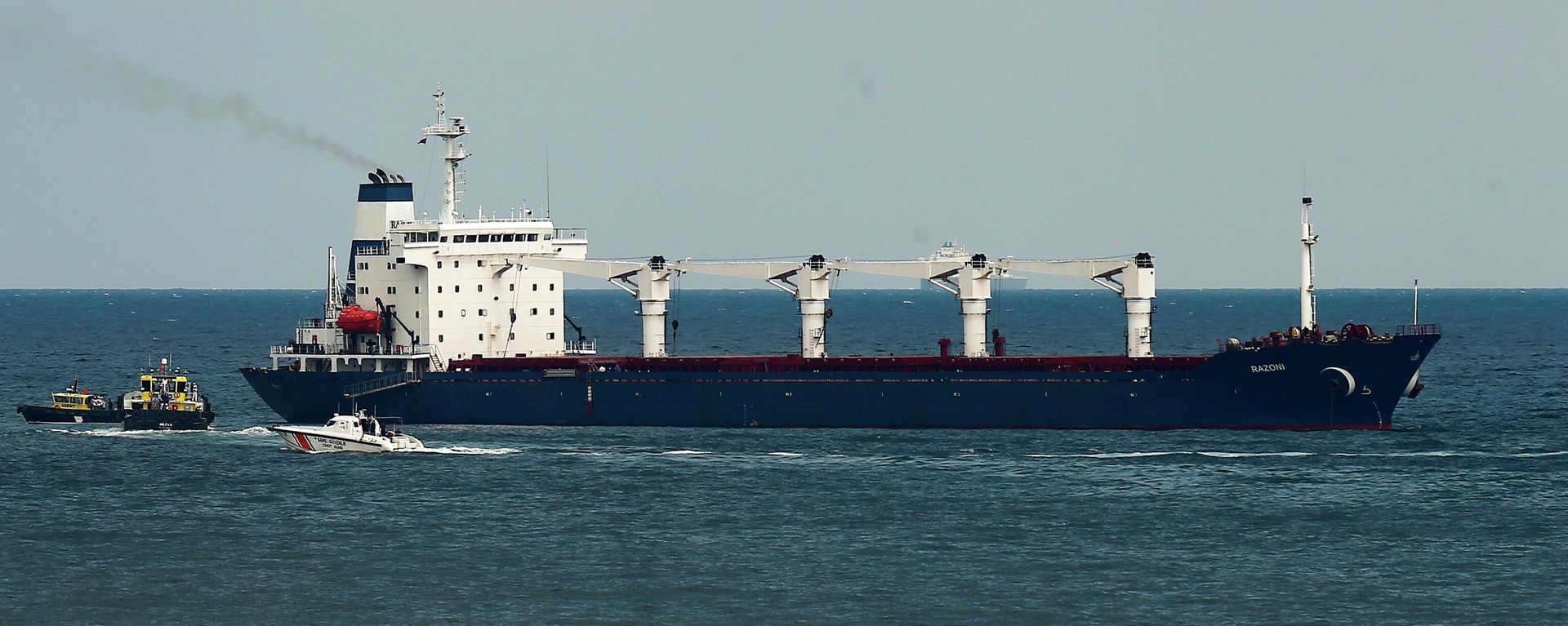 A boat with Russian, Ukrainian, Turkish and U.N. officials heads to the Sierra Leone-flagged cargo ship Razoni, to check if the grain shipment is in accordance with a crucial agreement signed last month by Moscow and Kyiv, at an inspection area in the Black Sea off the coast of Istanbul, Turkey, Wednesday, Aug. 3, 2022 A boat with Russian, Ukrainian, Turkish and U.N. officials heads to the Sierra Leone-flagged cargo ship Razoni, to check if the grain shipment is in accordance with a crucial agreement signed last month by Moscow and Kyiv, at an inspection area in the Black Sea off the coast of Istanbul, Turkey, Wednesday, Aug. 3, 2022 - Sputnik International, 1920, 24.08.2022