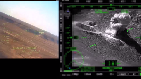 Screengrab of Russian military footage of strike on US-trained jihadists in Syria. - Sputnik International