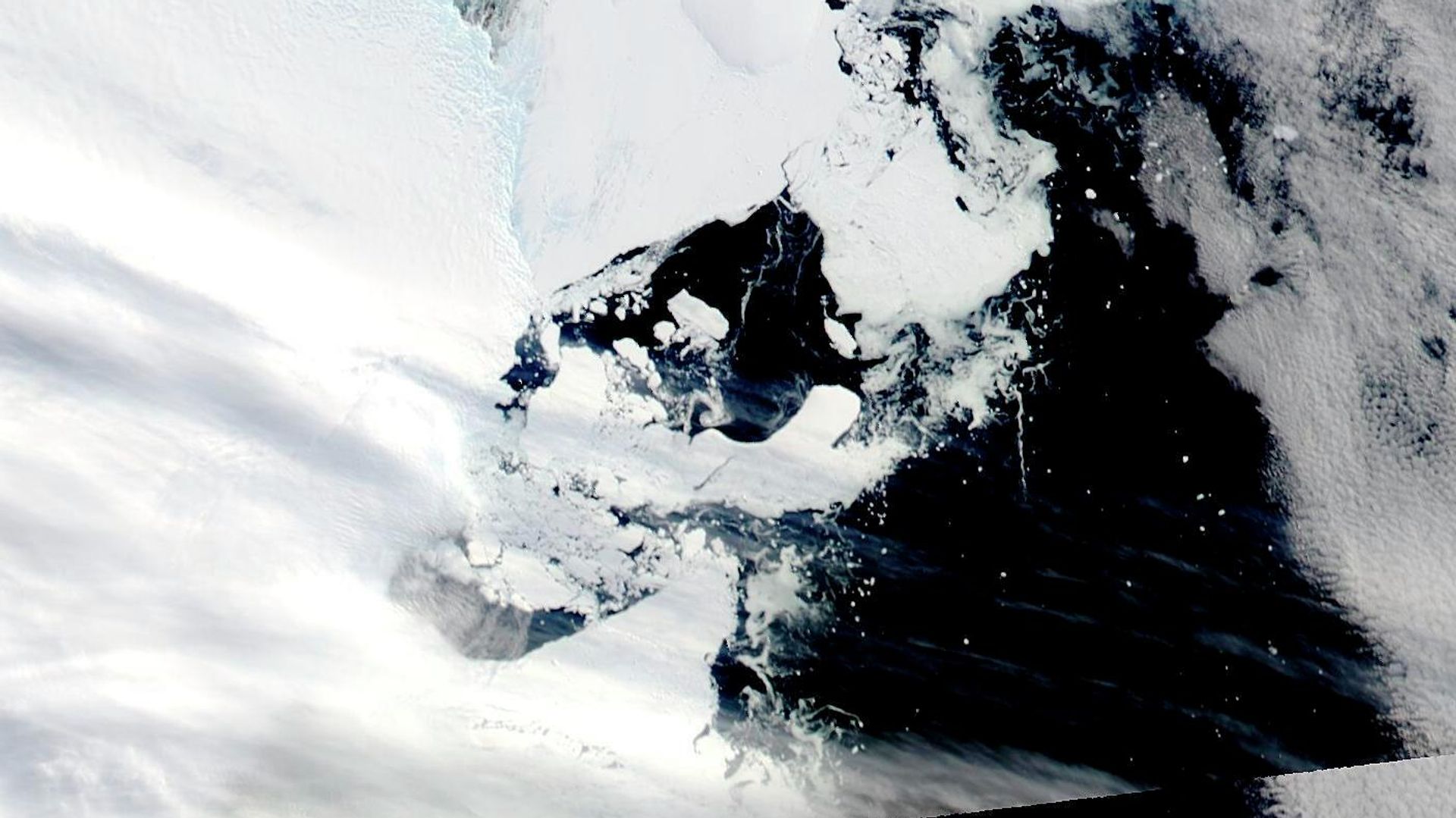This satellite image provided by NASA shows Aqua MODIS 16 on March 2022, shows C-38 in one piece chasing the main piece of C-37 moving west on the coastal current This satellite image provided by NASA shows Aqua MODIS 16 on March 2022, shows C-38 in one piece chasing the main piece of C-37 moving west on the coastal current - Sputnik International, 1920, 12.08.2022