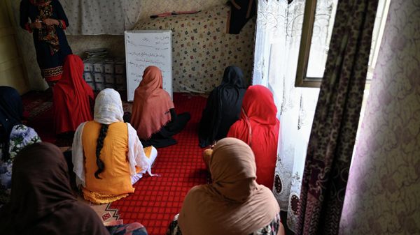 This photo taken on July 24, 2022 shows girls studying in a secret school at an undisclosed location in Afghanistan. - Sputnik International
