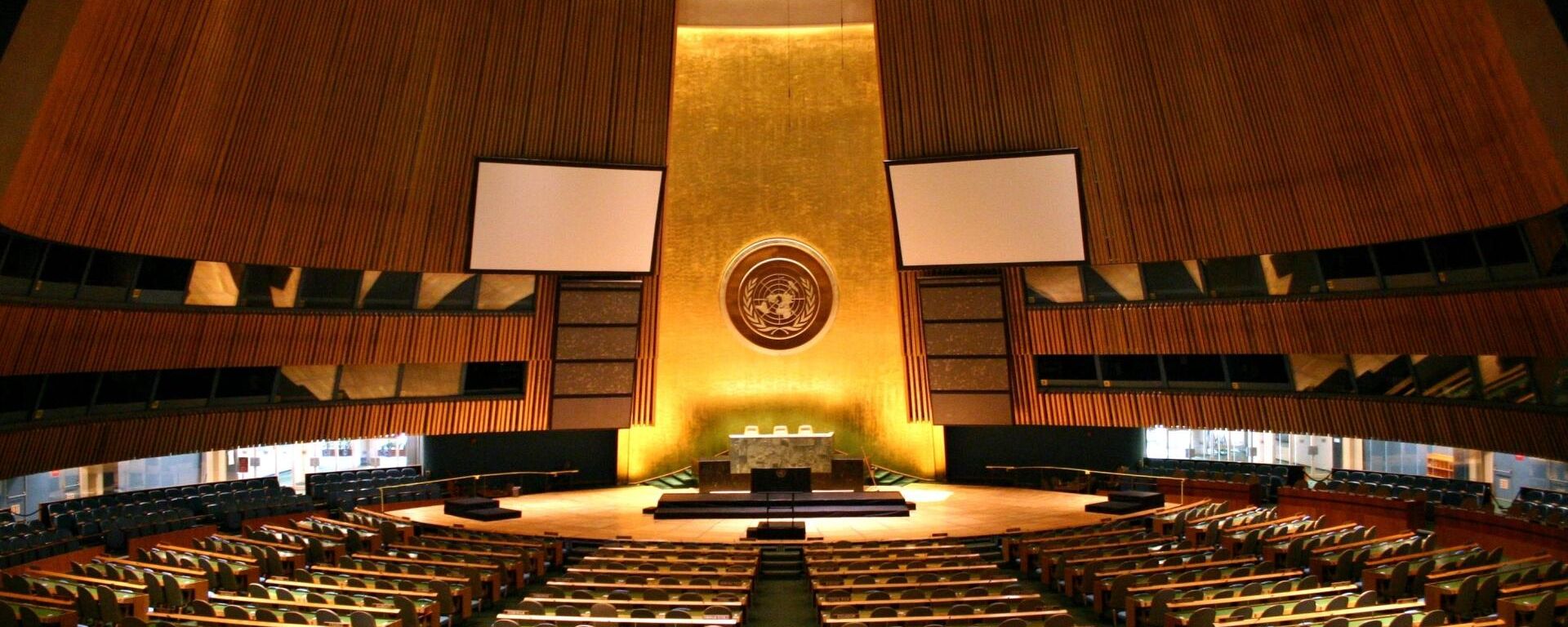 United Nations General Assembly hall in New York City. United Nations General Assembly hall in New York City. - Sputnik International, 1920, 26.02.2023