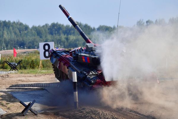 The Mongolian military team's T-72B3 tank during a competition between tank crews at the annual tank biathlon competition at the Alabino military training ground in the Moscow region. - Sputnik International