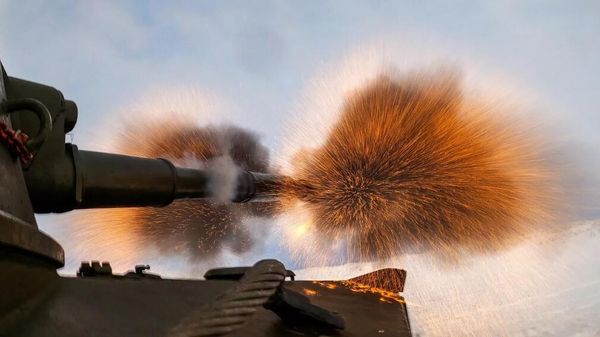 A 2S1 Gvozdika self-propelled artillery howitzer at a firing range - Sputnik International