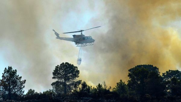 A helicopter drops water over a wildfire in Pinet, in the eastern Spanish region of Valencia, on August 7, 2018. A helicopter drops water over a wildfire in Pinet, in the eastern Spanish region of Valencia, on August 7, 2018. - Sputnik International