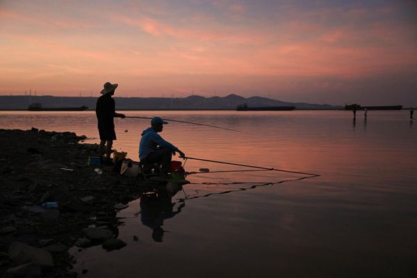 Anglers fish by the banks of Lake Poyang in Juijiang, China's central Jiangxi province - Sputnik International