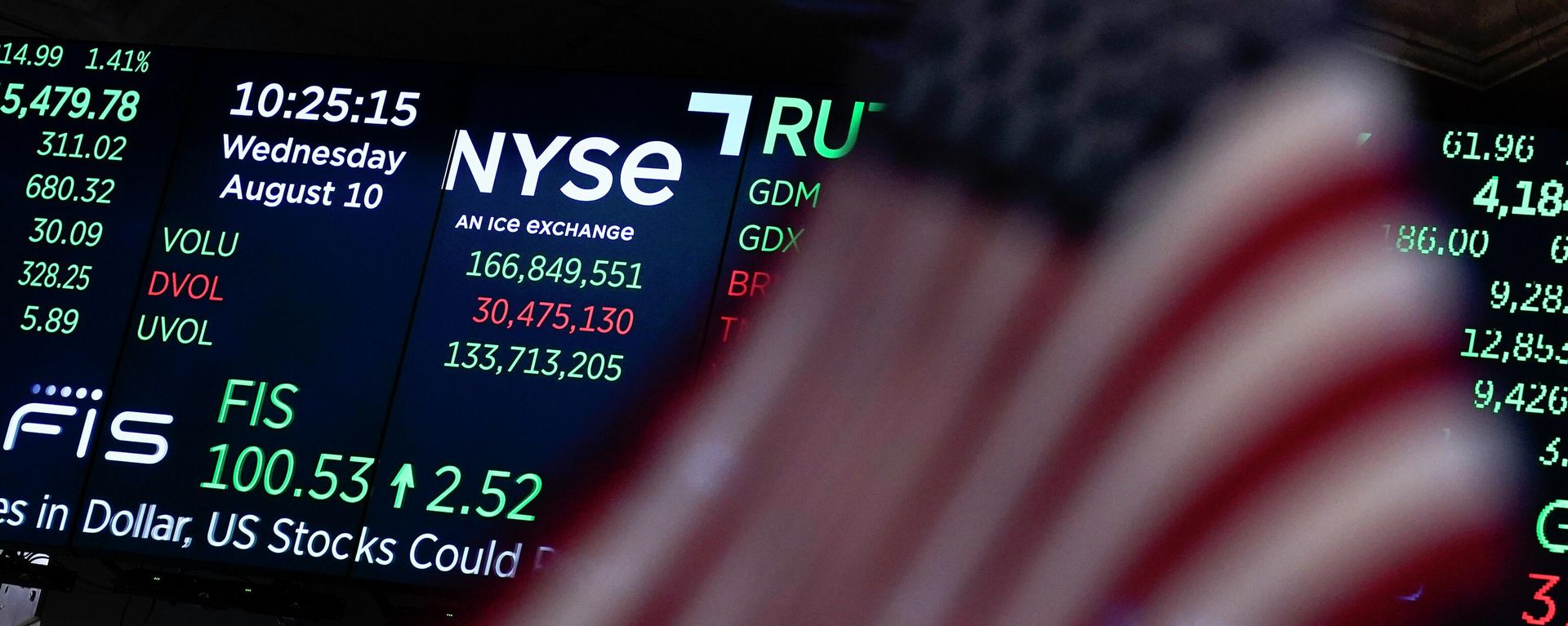 FILE - A screen displays market data at the New York Stock Exchange in New York, Wednesday, Aug. 10, 2022. Wall Street’s big gains this summer have been spread widely across industries. The profit growth underpinning those gains? Not so much. (AP Photo/Seth Wenig, File) FILE - A screen displays market data at the New York Stock Exchange in New York, Wednesday, Aug. 10, 2022. Wall Street’s big gains this summer have been spread widely across industries. The profit growth underpinning those gains? Not so much. (AP Photo/Seth Wenig, File) - Sputnik International, 1920, 28.06.2023