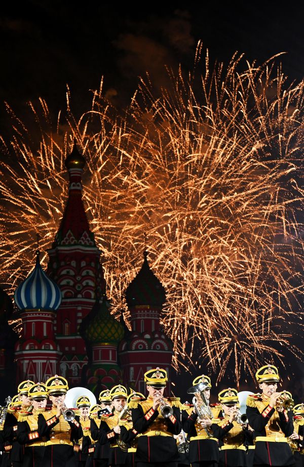 The Central Military Band of the Russian Defense Ministry takes part in the opening ceremony of the ‘Spasskaya Tower’ International Military Music Festival 2022. - Sputnik International