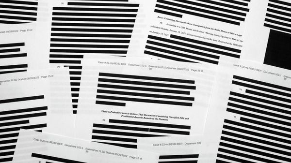 Pages from the affidavit by the FBI in support of obtaining a search warrant for former President Donald Trump's Mar-a-Lago estate are photographed Friday, Aug. 26, 2022. U.S. Magistrate Judge Bruce Reinhart ordered the Justice Department to make public a redacted version of the affidavit it relied on when federal agents searched Trump's estate to look for classified documents.  - Sputnik International