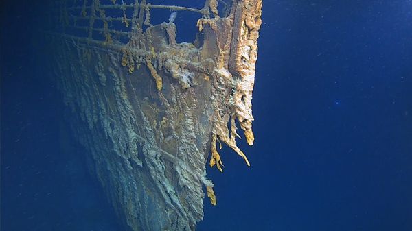 This August 2019 photo courtesy of Atlantic Productions shows the latest image of the bow of RMS Titanic which rests 12,500 feet (3,810 meters) below the Atlantic Ocean, and 370 miles (595kms) south of Newfoundland, Canada. - Sputnik International