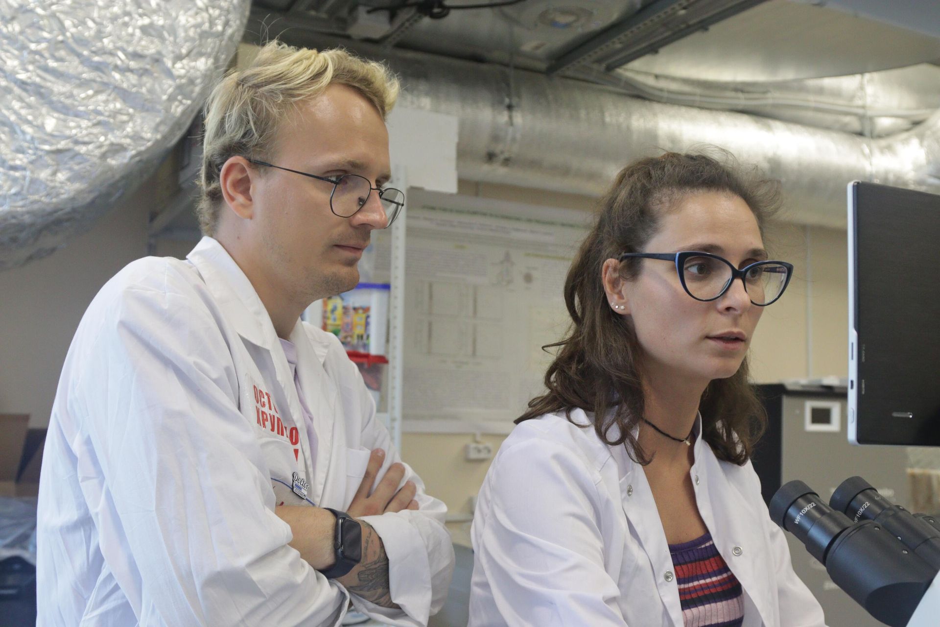 Polina Demina and Artem Bakal, staff members at the Remote Controlled Theranostics Systems Laboratory of the Saratov State University Polina Demina and Artem Bakal, staff members at the Remote Controlled Theranostics Systems Laboratory of the Saratov State University - Sputnik International, 1920, 01.09.2022