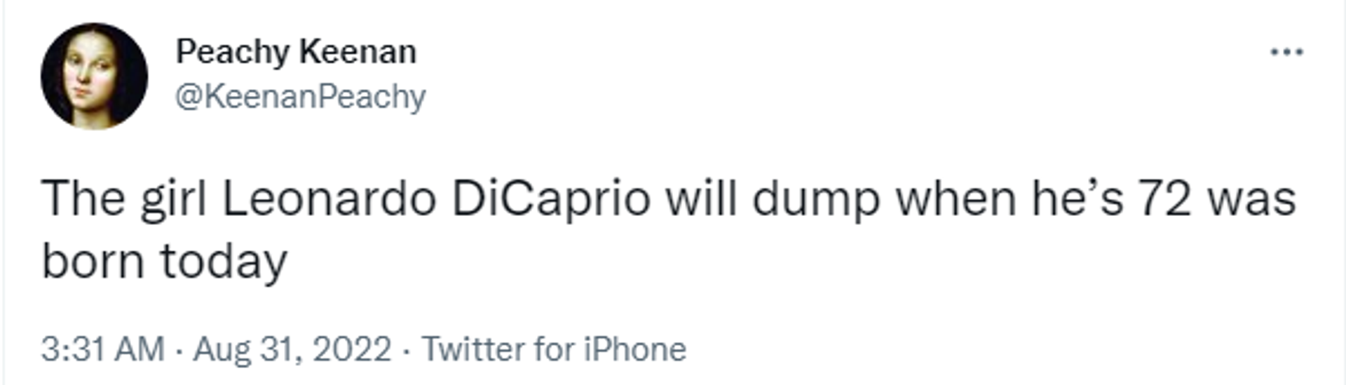 A screenshot of a tweet commenting on Leonardo DiCaprio’s breakup with Camila Morrone. A screenshot of a tweet commenting on Leonardo DiCaprio’s breakup with Camila Morrone. - Sputnik International, 1920, 01.09.2022