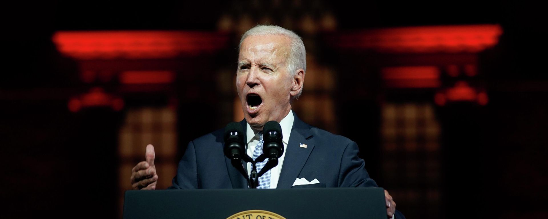 President Joe Biden speaks outside Independence Hall, Thursday, Sept. 1, 2022, in Philadelphia. President Joe Biden speaks outside Independence Hall, Thursday, Sept. 1, 2022, in Philadelphia. - Sputnik International, 1920, 13.10.2022