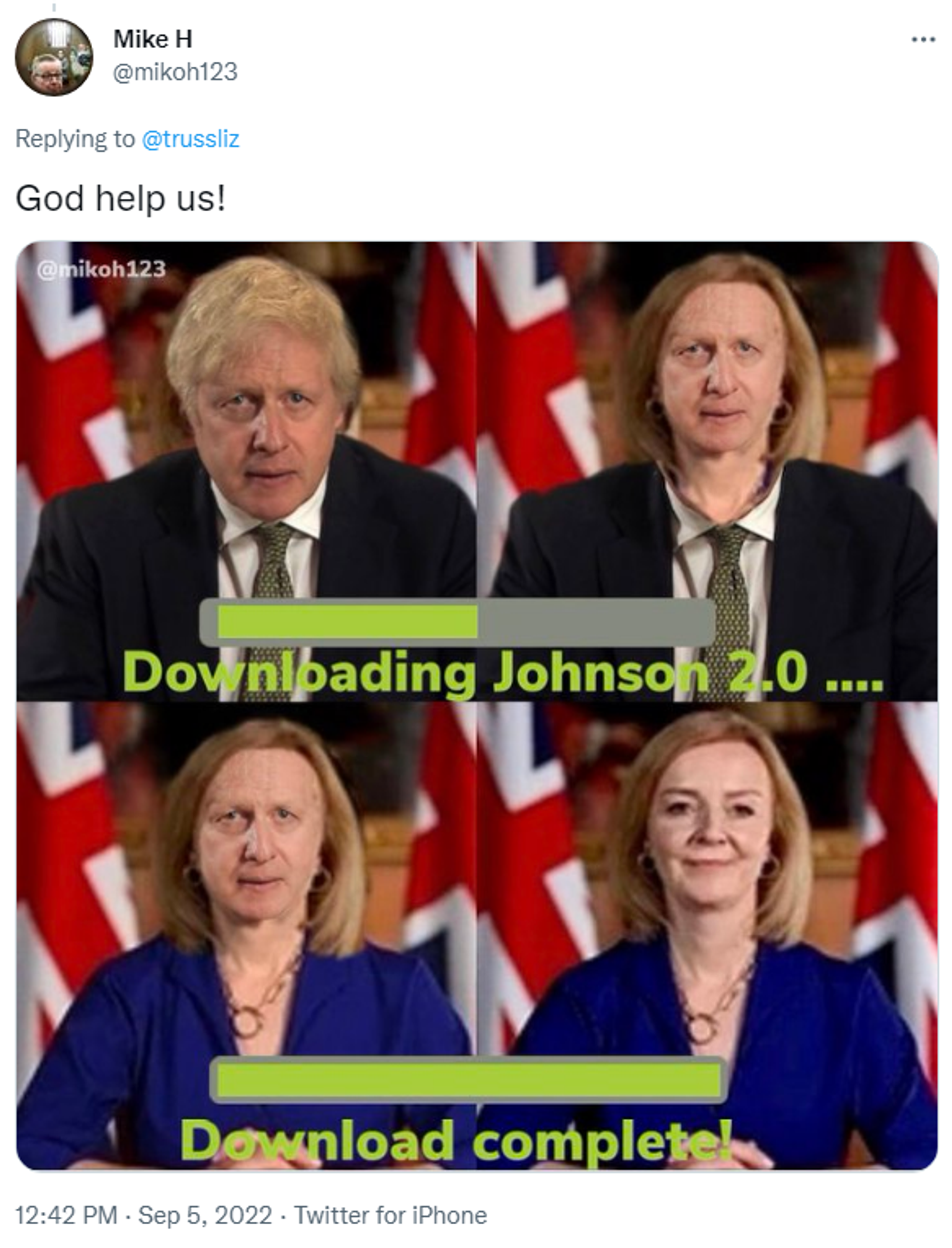 Twitter post criticising new British PM Liz Truss for being too much like her predecessor Boris Johnson - Sputnik International, 1920, 05.09.2022