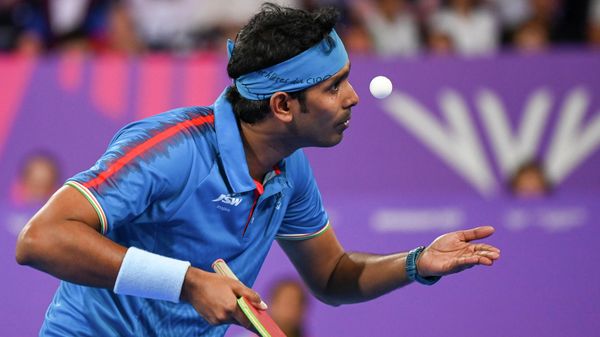 Sharath Kamal Achanta of India serves to Liam Pitchford of England in the men's singles table tennis gold medal match at the Commonwealth Games in Birmingham, England, Monday, Aug. 8, 2022 Sharath Kamal Achanta of India serves to Liam Pitchford of England in the men's singles table tennis gold medal match at the Commonwealth Games in Birmingham, England, Monday, Aug. 8, 2022 - Sputnik International