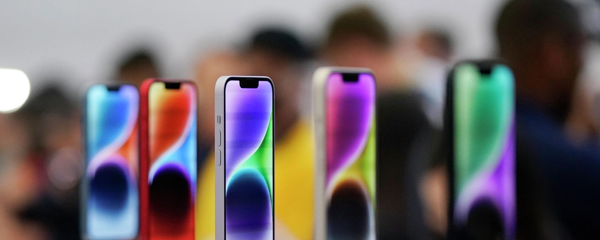 New iPhone 14 models on display at an Apple event on the campus of Apple's headquarters in Cupertino, Calif., Wednesday, Sept. 7, 2022 New iPhone 14 models on display at an Apple event on the campus of Apple's headquarters in Cupertino, Calif., Wednesday, Sept. 7, 2022 - Sputnik International, 1920, 27.10.2022