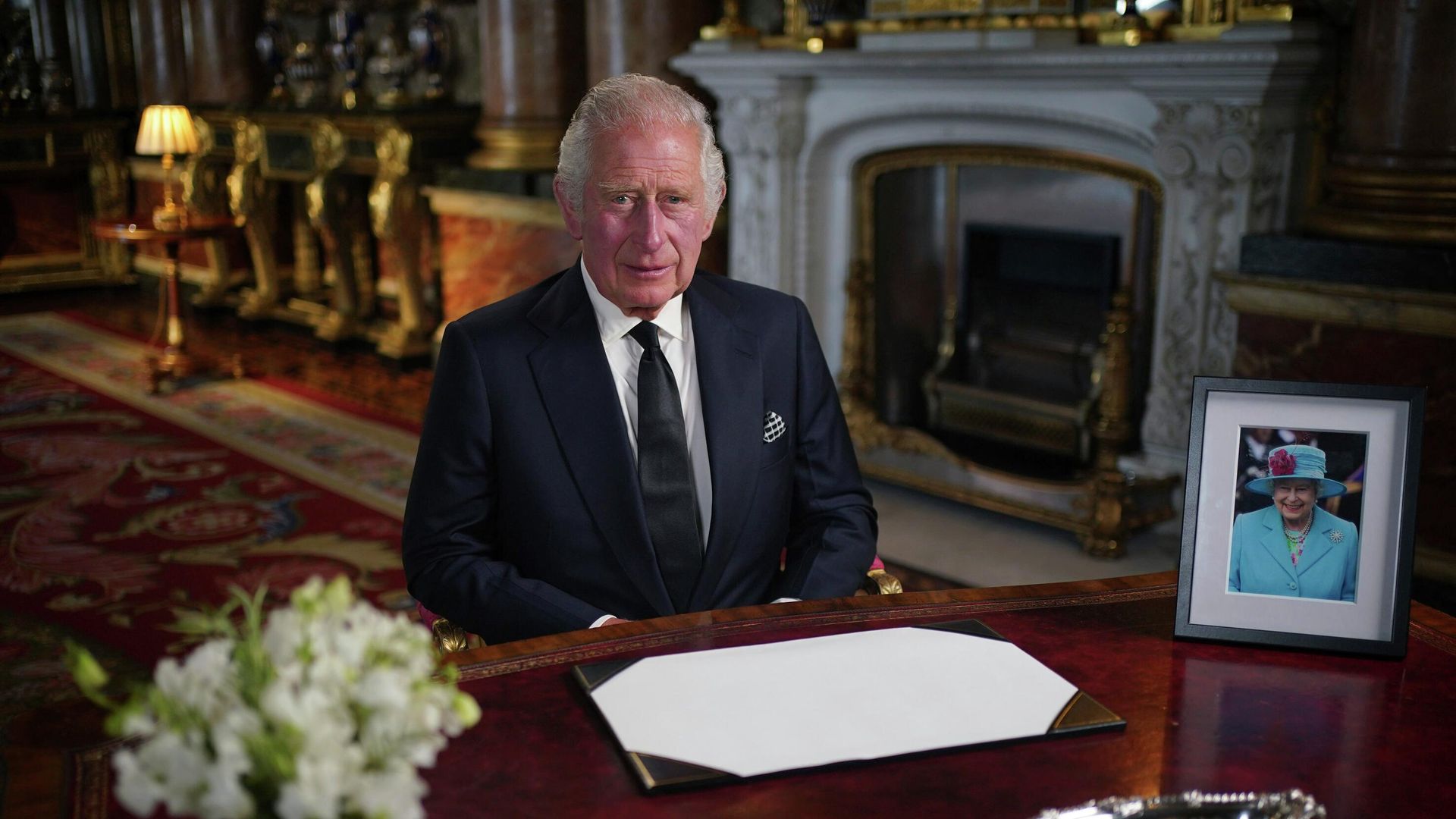 Britain's King Charles III delivers his address to the nation and the Commonwealth from Buckingham Palace, London, Friday, Sept. 9, 2022, following the death of Queen Elizabeth II on Thursday - Sputnik International, 1920, 06.12.2023