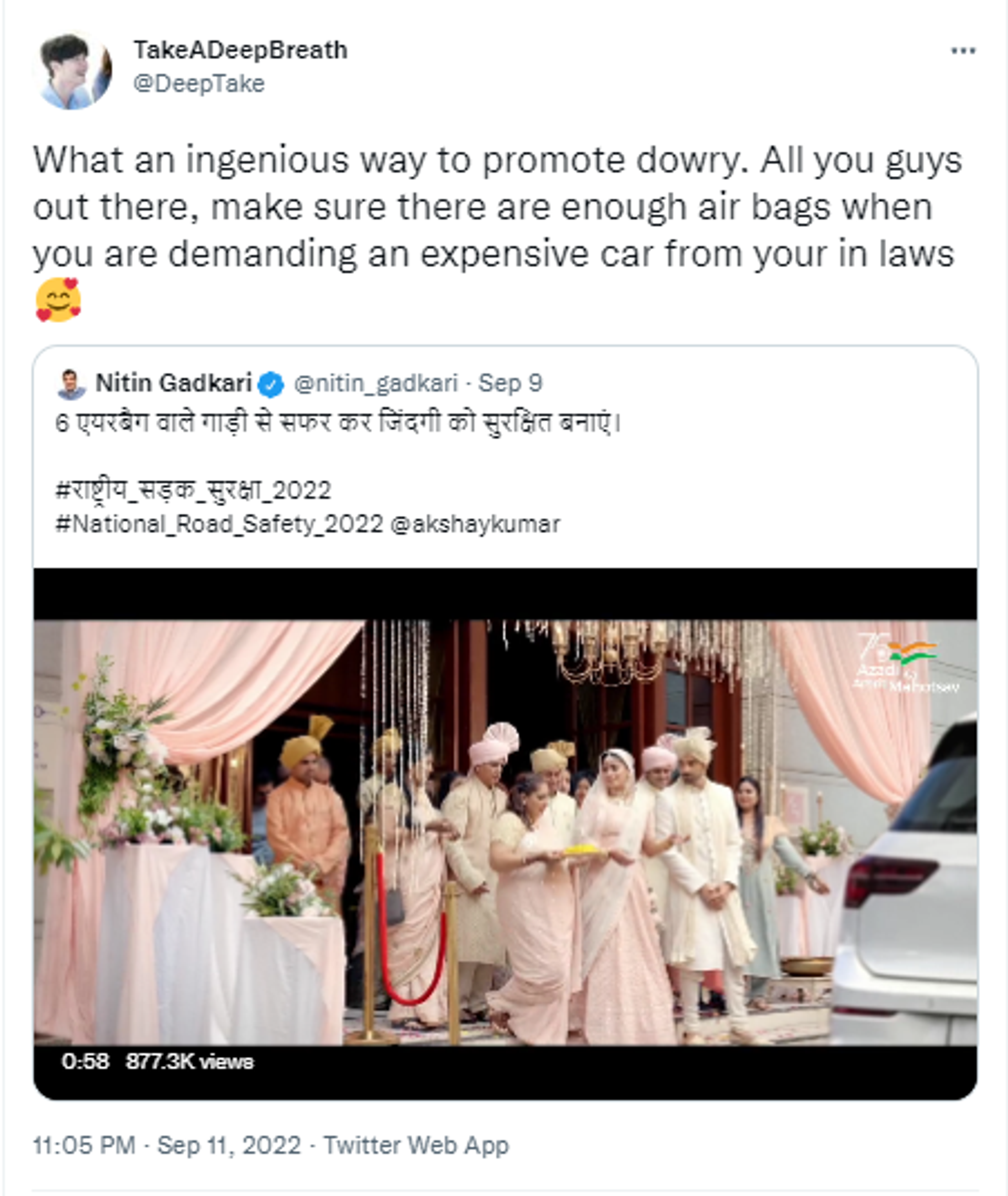Road safety advertisement featuring Bollywood Actor Akshay Kumar faces flak for promoting dowry - Sputnik International, 1920, 12.09.2022