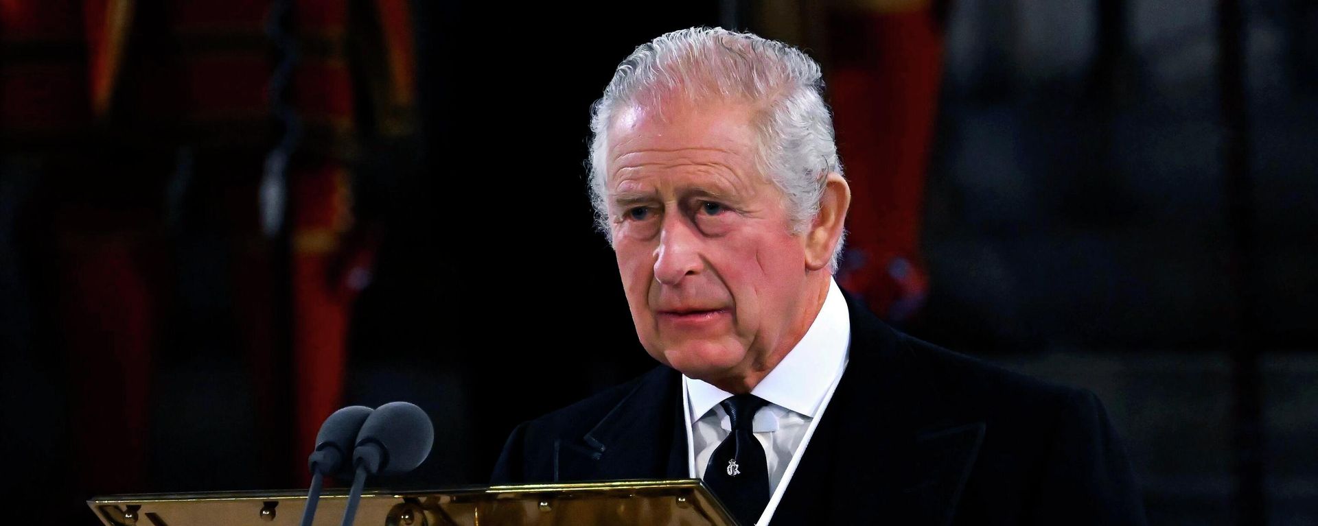 King Charles III gives his address at Westminster Hall, where both Houses of Parliament met to express their condolences following the death of Queen Elizabeth II - Sputnik International, 1920, 05.03.2023