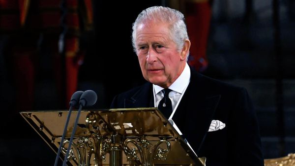 King Charles III gives his address at Westminster Hall, where both Houses of Parliament met to express their condolences following the death of Queen Elizabeth II - Sputnik International
