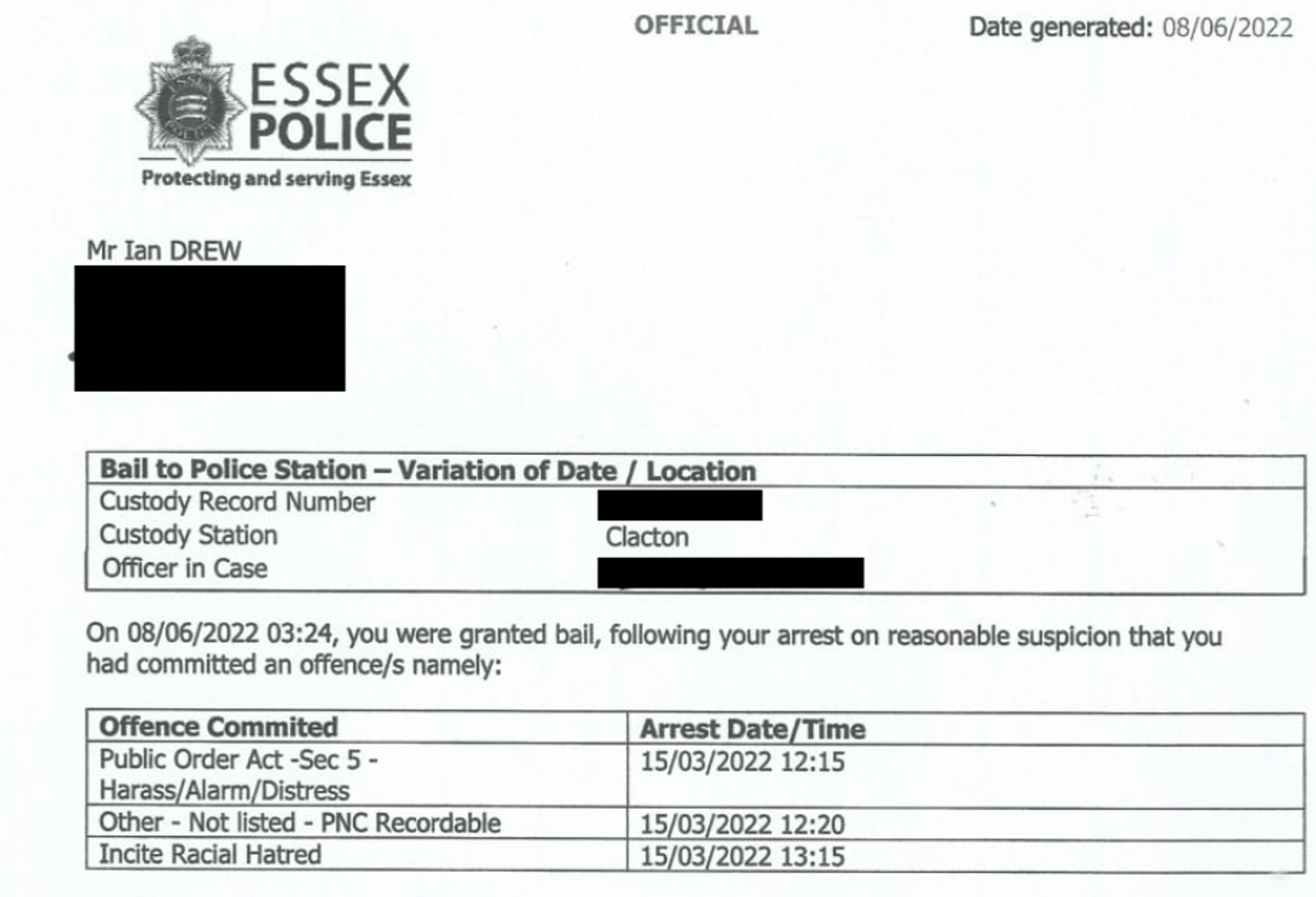 A bail hearing notice issued to Colchester’s “protesting pensioner” shows the crimes Essex police accused six demonstrators of before quietly dropping the charges months later. - Sputnik International, 1920, 20.09.2022