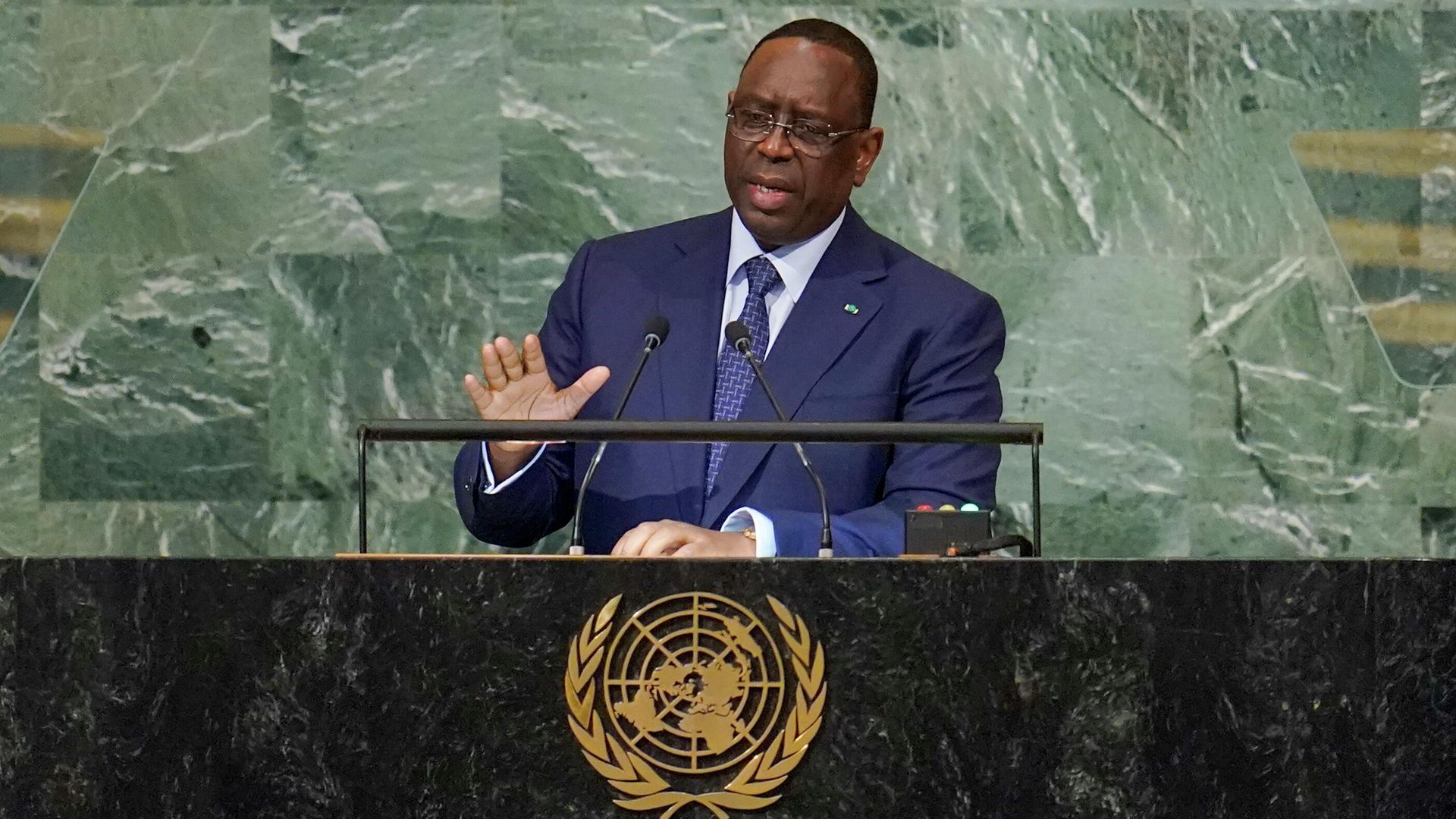President of Senegal and African Union chairperson Macky Sall addresses the 77th session of the General Assembly at United Nations headquarters, Tuesday, Sept. 20, 2022. President of Senegal and African Union chairperson Macky Sall addresses the 77th session of the General Assembly at United Nations headquarters, Tuesday, Sept. 20, 2022. - Sputnik International, 1920, 20.09.2022