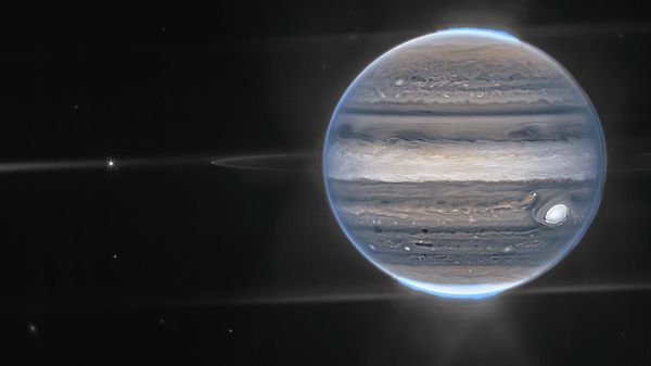 This image provided by NASA shows a false color composite image of Jupiter obtained by the James Webb Space Telescope on July 27, 2022. - Sputnik International