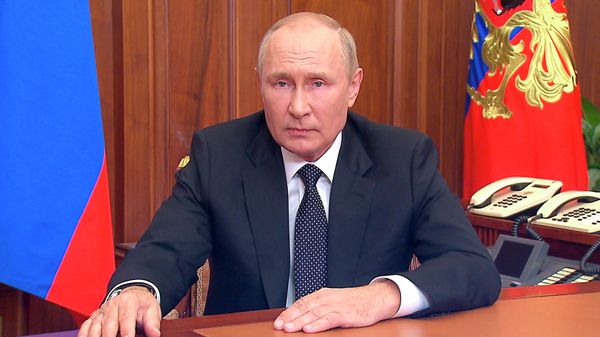In this image released by the Russian Presidential Press Service, Russian President Vladimir Putin addresses the nation in Moscow, Russia, Wednesday, Sept. 21, 2022 - Sputnik International