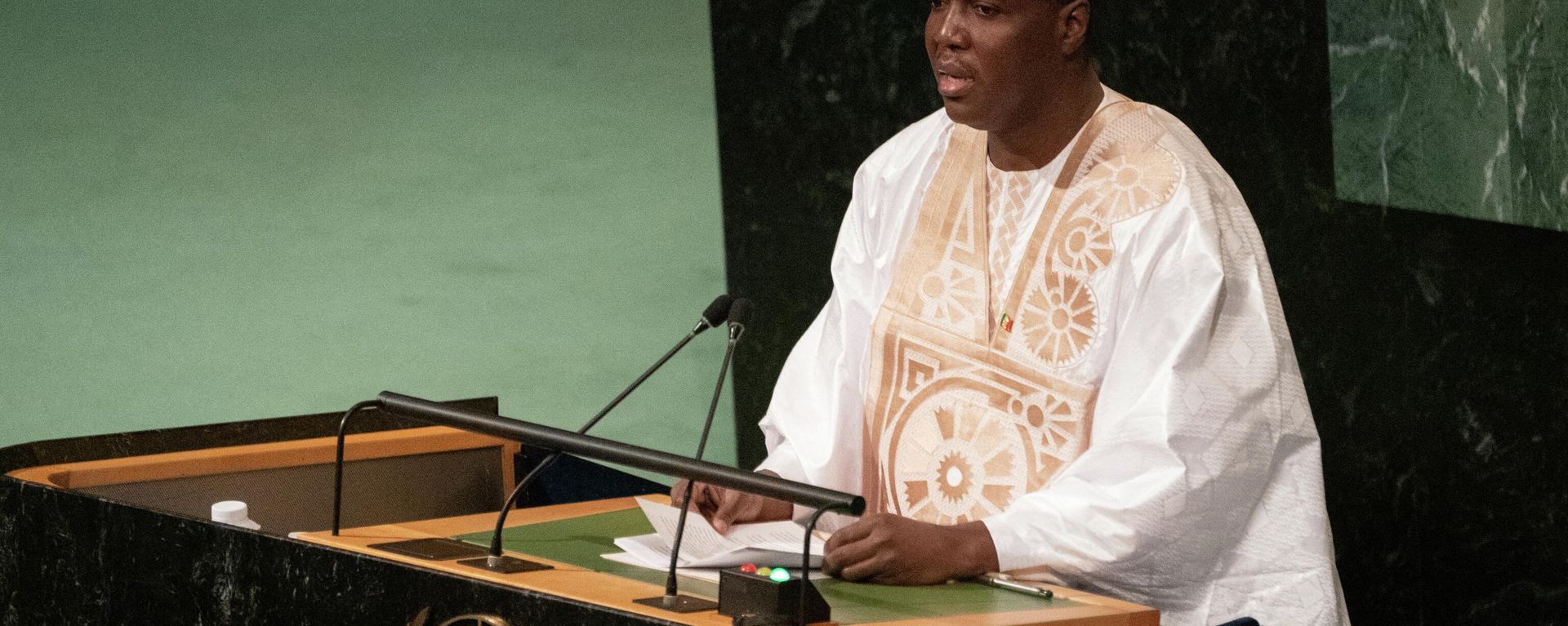 Acting Prime Minister of Mali Abdoulaye Maiga addresses the 77th session of the United Nations General Assembly at UN headquarters in New York City on September 24, 2022. (Photo by Bryan R. Smith / AFP) Acting Prime Minister of Mali Abdoulaye Maiga addresses the 77th session of the United Nations General Assembly at UN headquarters in New York City on September 24, 2022. (Photo by Bryan R. Smith / AFP) - Sputnik International, 1920, 25.09.2022