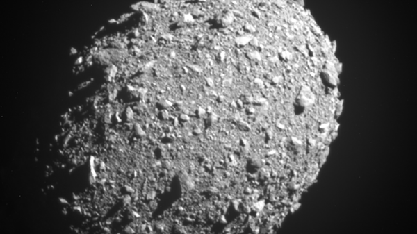 The last complete image of asteroid moonlet Dimorphos, taken by the DRACO imager on NASA’s DART mission from ~7 miles (12 kilometers) from the asteroid and 2 seconds before impact. - Sputnik International