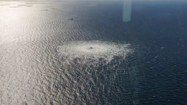 Gas leak at Nord Stream 2 as seen from the Danish F-16 interceptor on Bornholm, Denmark September 27, 2022 - Sputnik International